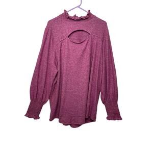 knit blouse sweater mauve pink raspberry women's 1x keyhole soft easy to wear
